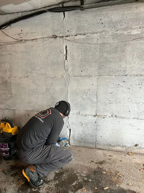 Interior Foundation Crack Repair and Strengthening in Saint-Laurent, QC. Before Interior Foundation Crack Repair and Strengthening in Saint-Laurent, QC. Before