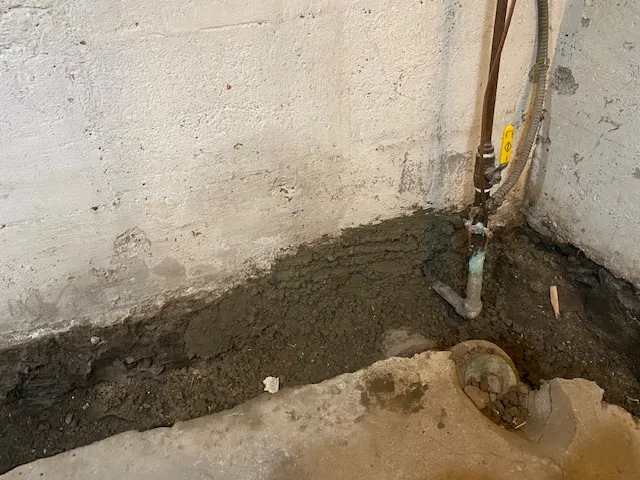 Waterproofing and Interior Drain Installation in Mont-Royal, QC. Before Waterproofing and Interior Drain Installation in Mont-Royal, QC. Before
